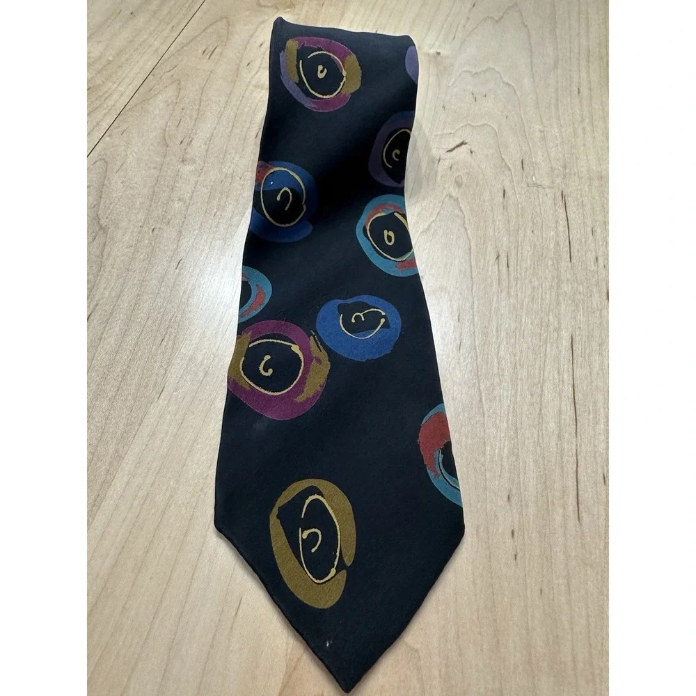 Vtg Ted Lapidus Italy Designer 100% Silk Full Length Men's Neck Tie Black